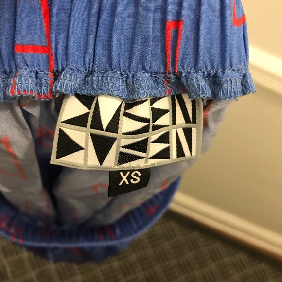 Dusen Dusen Silk Geometric Skirt XS blue red elastic waist full a line - Picture 6 of 10